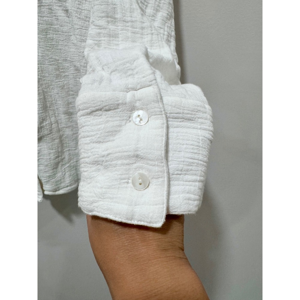 Nineth White Crinkle Gauze Cotton Button Down Shirt Long Sleeve XL Coastal - Picture 3 of 6
